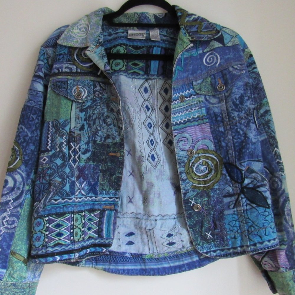 Groovy CHICO's Embroidered Jean Jacket